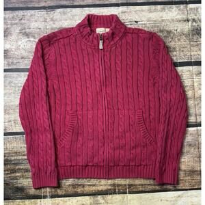 LL Bean Sweater Girls Large 14/16 Cable Knit Full Zip High Neck Cotton Pockets